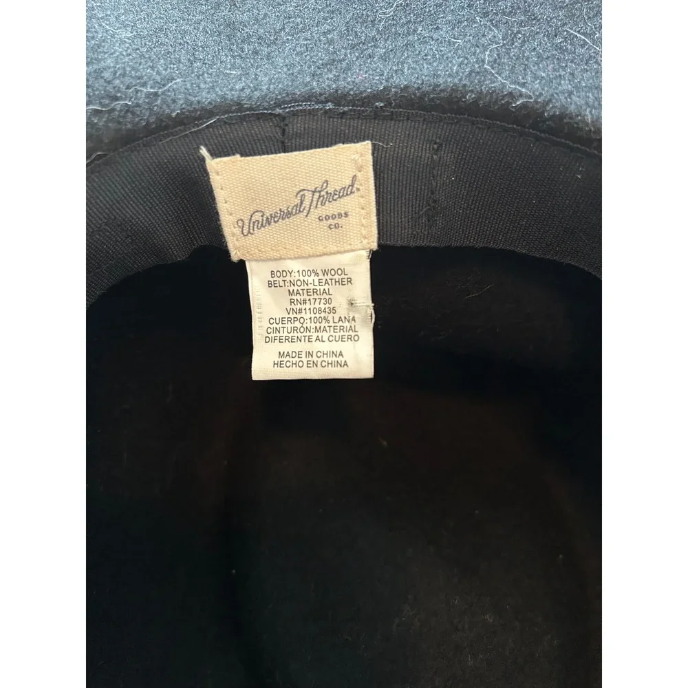 Universal Thread Black 100% Wool Wide Brim Fedora Hat with Faux Leather Band